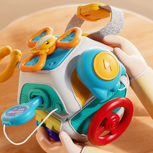 Baby Montessori Busy Board Cube | Sensory Educational Activity Toy | Lock Box & Fine Motor Skills | Travel Toy | FREE SHIPPING