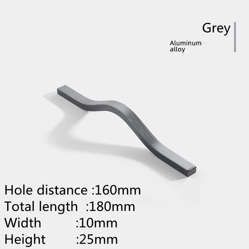 KK&FING Simple Aluminum Alloy Black Furniture Cabinet Door Handles Curved Wardrobe Drawer Cabinet Door Handle Furniture Hardware