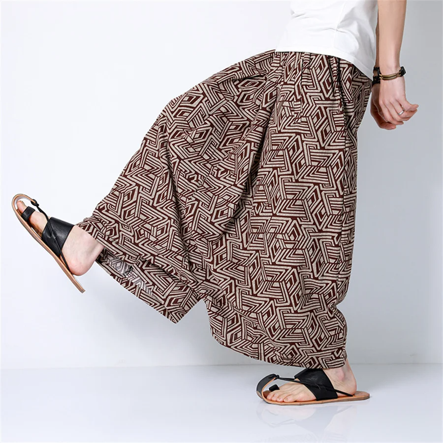 Hip Hop Trend Men Harem Pants Casual Loose Streetwear Retro Printed Joggers Wide Leg Pants Men's Sweatpants Trousers Oversize