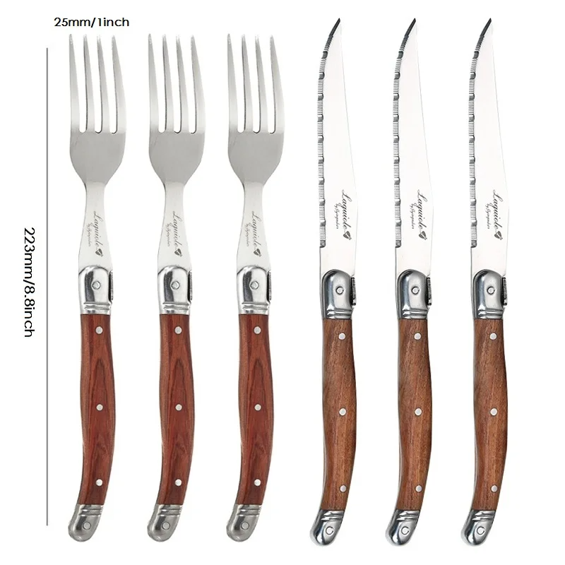 4-24PCS Laguiole Luxury Cutlery Set Rose Wood Handle Stainless Steel Dinnerware | Free Shipping
