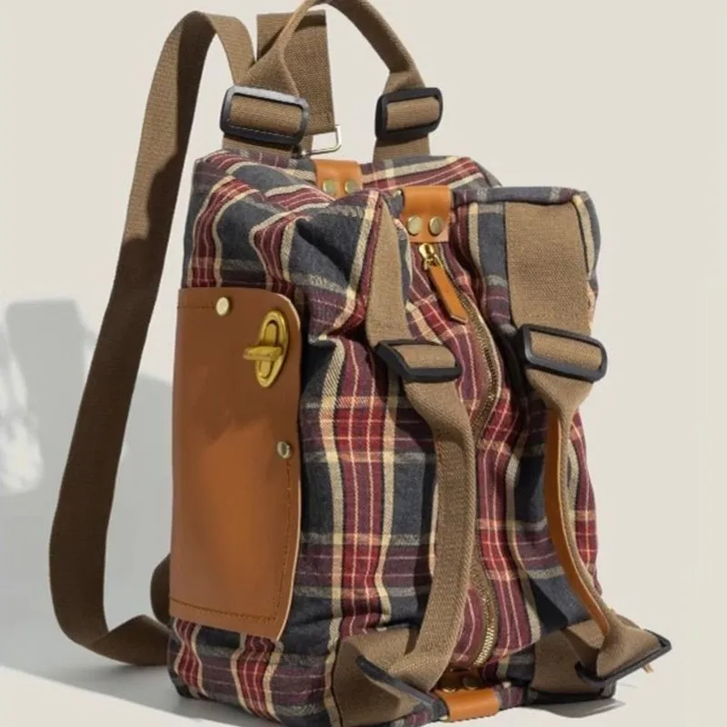 Women's Burgundy Plaid Convertible Handbag | Large Capacity Shoulder Bag & Backpack | Retro School Style | FREE SHIPPING 🎒