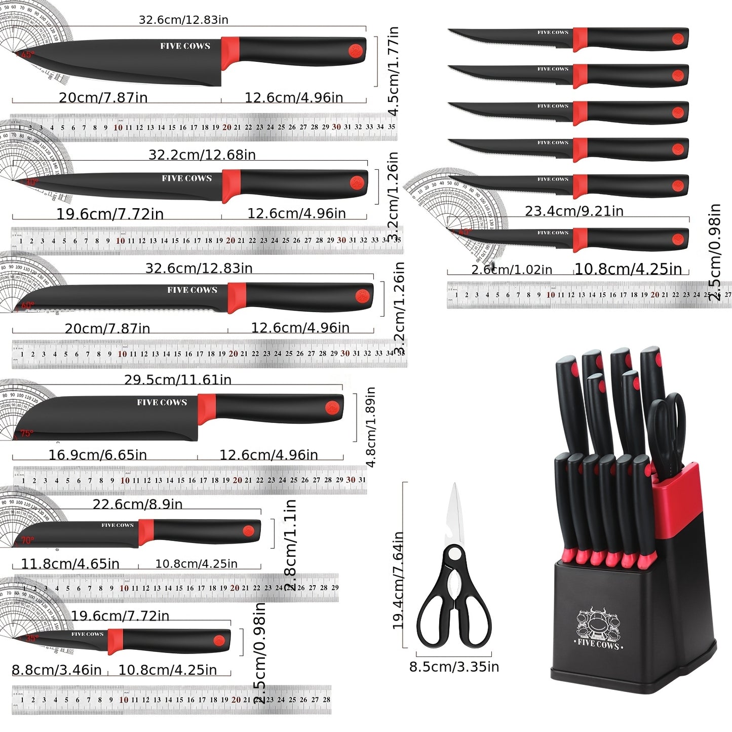 14pcs Kitchen Knife Set, Including High Carbon Stainless Steel Blades And Knife Holder, Knife Holder Comes With Sharpening Function, Anti Slip Handle, Kitchen Knife Set, Kitchen Small Tool Gift Knife