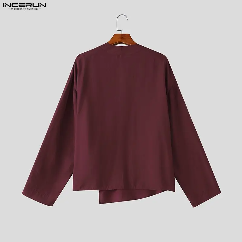 INCERUN Men's V-Neck Lace-Up Shirt | Long Sleeve Loose Fit Vintage Streetwear Top S-5XL | FREE SHIPPING