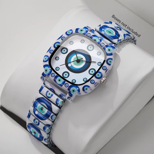 Blue Evil Eye Women's Quartz Watch | Square Dial | Elastic Strap | Fashion Casual Wristwatch | FREE SHIPPING