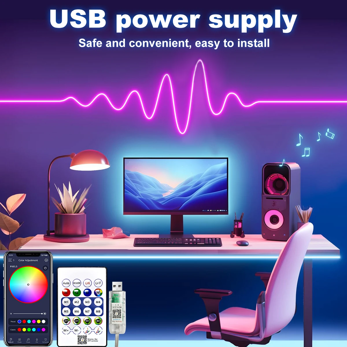 5V Smart RGB Neon Light Strip | USB App & Remote Control | Music Sync Waterproof LED | Free Shipping