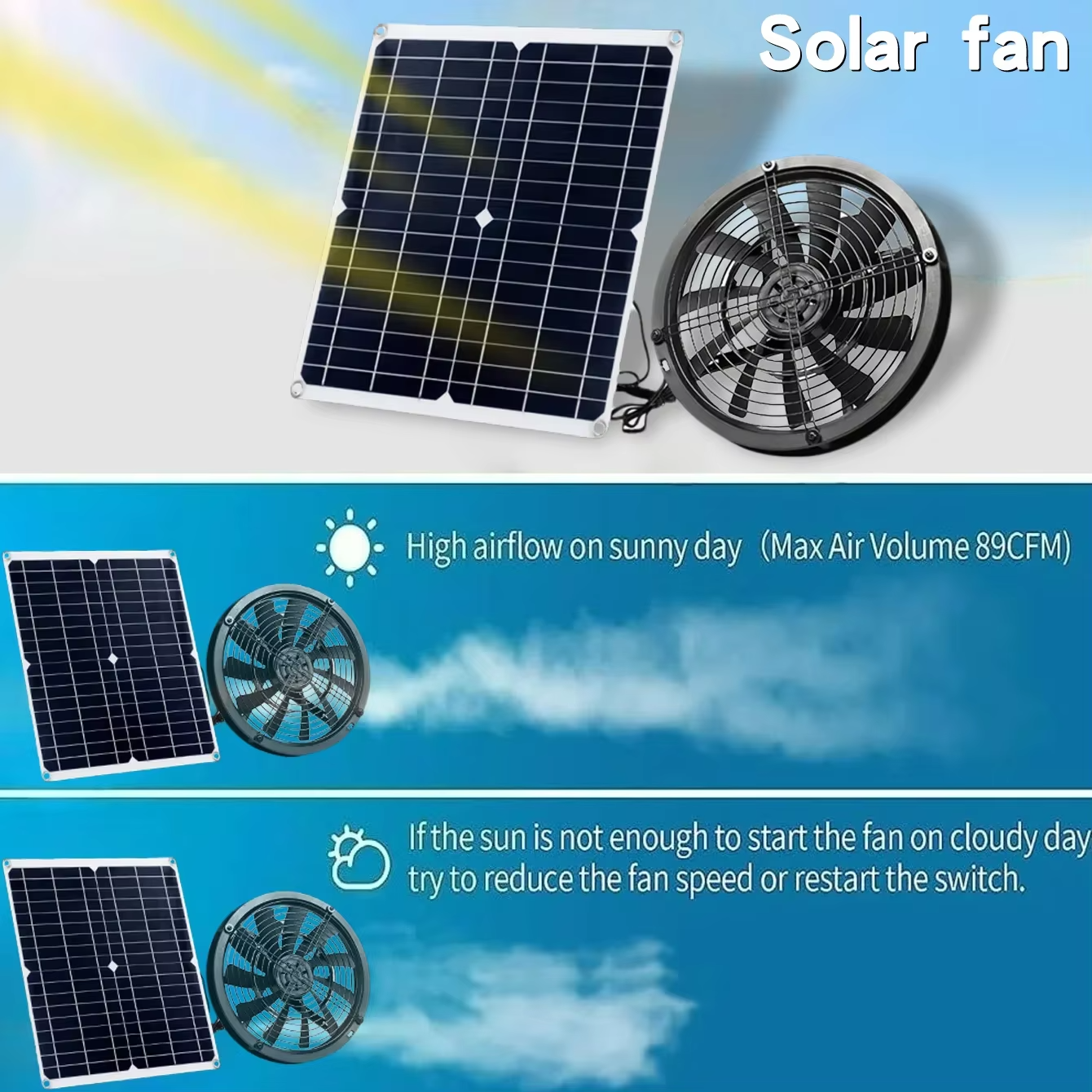 6 Inch Solar Exhaust Fan Kit Weatherproof Auto Ventilation for Greenhouse RV Coop Free Shipping Greenhouse Dog House RV Chicken Coop Shed