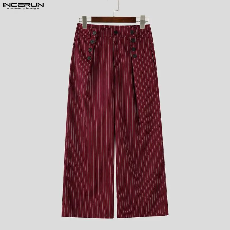 INCERUN Men's Striped Wide Leg Pants — Loose Pleated Casual Streetwear Trousers