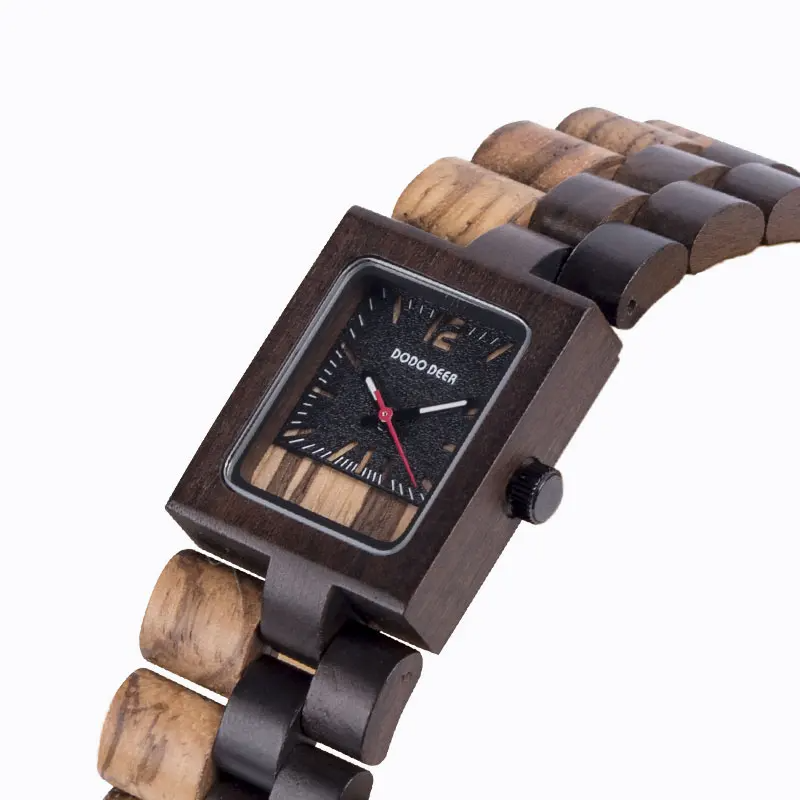 Women’s Luxury Ebony Wood Quartz Watch – Elegant Ladies Fashion Wristwatch Gift Box