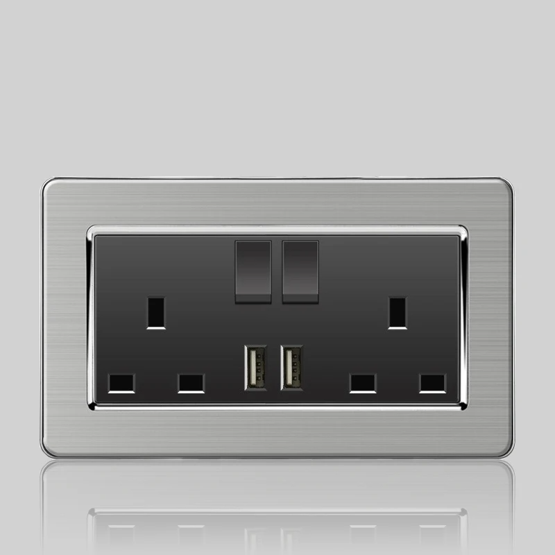 Wall LED Light Universal Switch Stainless steel Panel,EU UK USB Type-c 18W Fast Charging Plug socket 1 2 3 Gang 1 2 Way switch