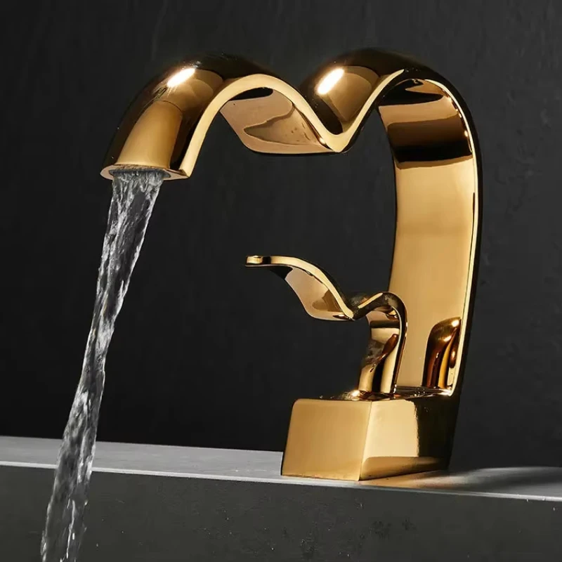 Brass Waterfall Bathroom Faucet Hot & Cold Heart-Shaped Basin Sink Mixer Tap