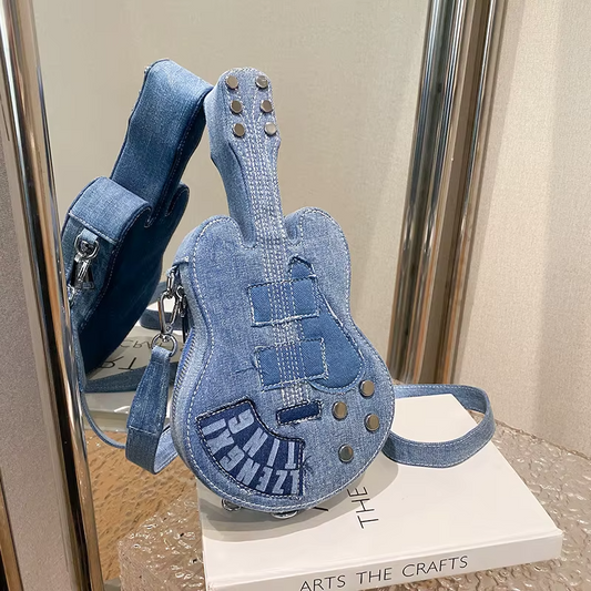 Women's Denim Guitar-Shaped Crossbody Bag | Musical Shoulder Purse & Handbag | Unique Fashion Bag | FREE SHIPPING 🎸👜