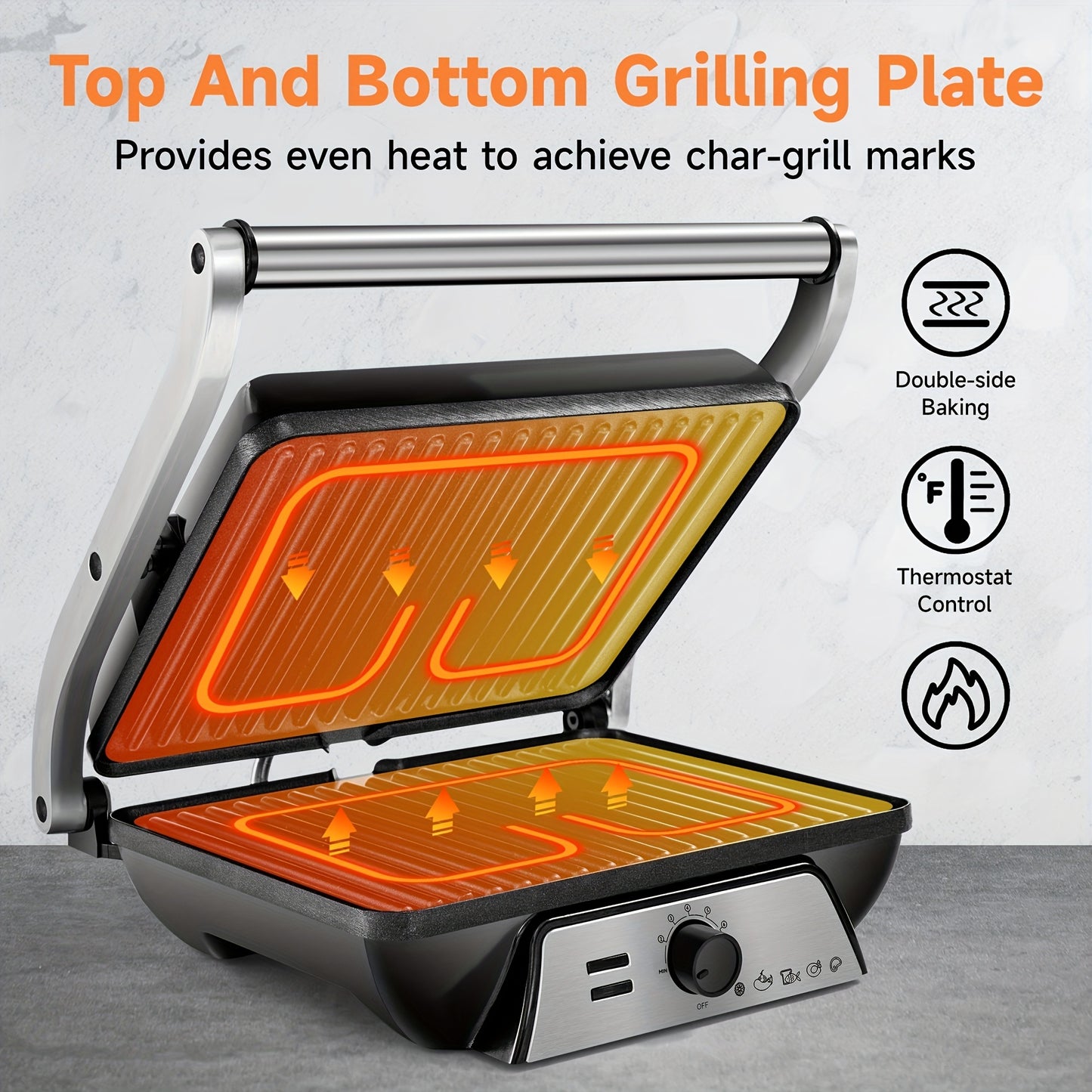 3-in-1 Electric Indoor Grill & Panini Press – 180° Non-Stick Sandwich Maker with Grease Tray