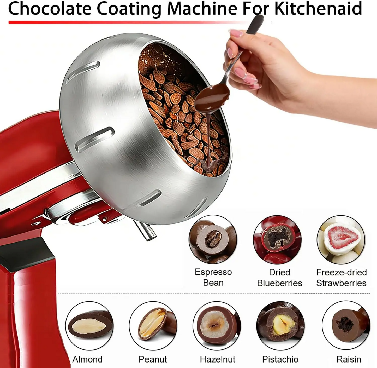 Chocolate Coating Attachments Fit KitchenAid 4.5QT 5QT Mixer, Candy Coating Tools For Chocolate Almond & Strawberry