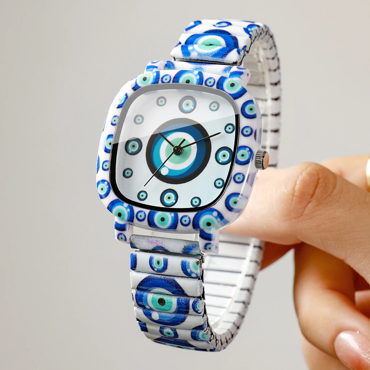 Blue Evil Eye Women's Quartz Watch | Square Dial | Elastic Strap | Fashion Casual Wristwatch | FREE SHIPPING