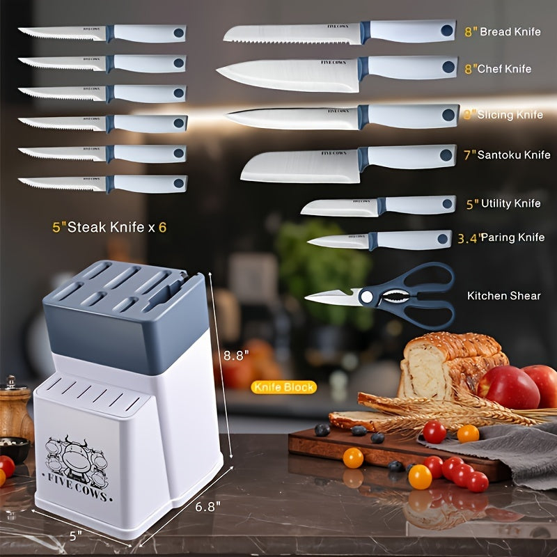 14pcs Kitchen Knife Set, Including High Carbon Stainless Steel Blades And Knife Holder, Knife Holder Comes With Sharpening Function, Anti Slip Handle, Kitchen Knife Set, Kitchen Small Tool Gift Knife