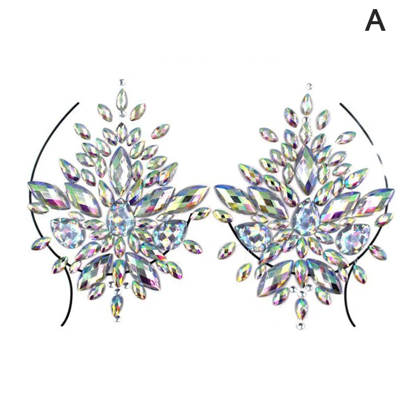 Acrylic Colorful Crystal Chest Paste - Self-Adhesive Breathable Nipple Covers & Body Jewels (23 Styles)