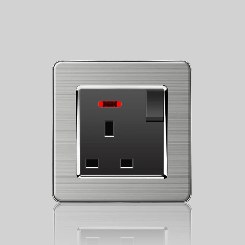 Wall LED Light Universal Switch Stainless steel Panel,EU UK USB Type-c 18W Fast Charging Plug socket 1 2 3 Gang 1 2 Way switch