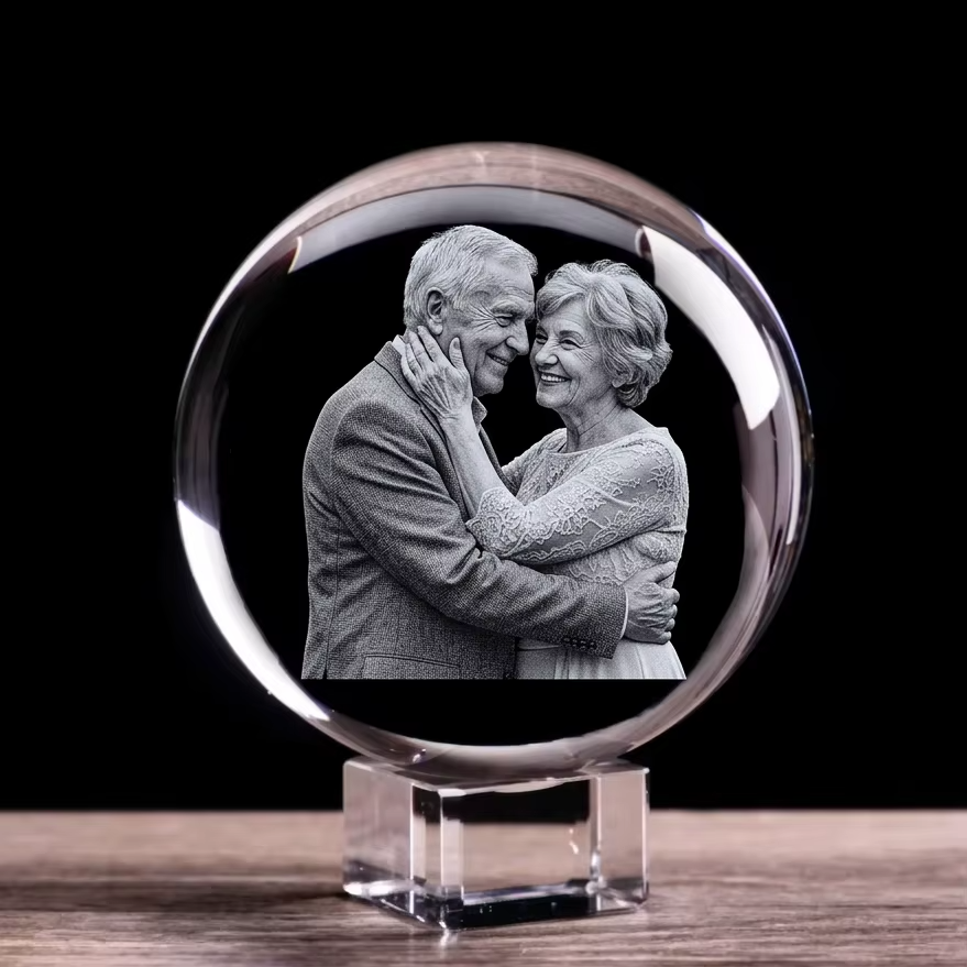 Custom Photo Crystal Ball – Personalized Laser Engraved Glass Sphere with Picture & Text Gift