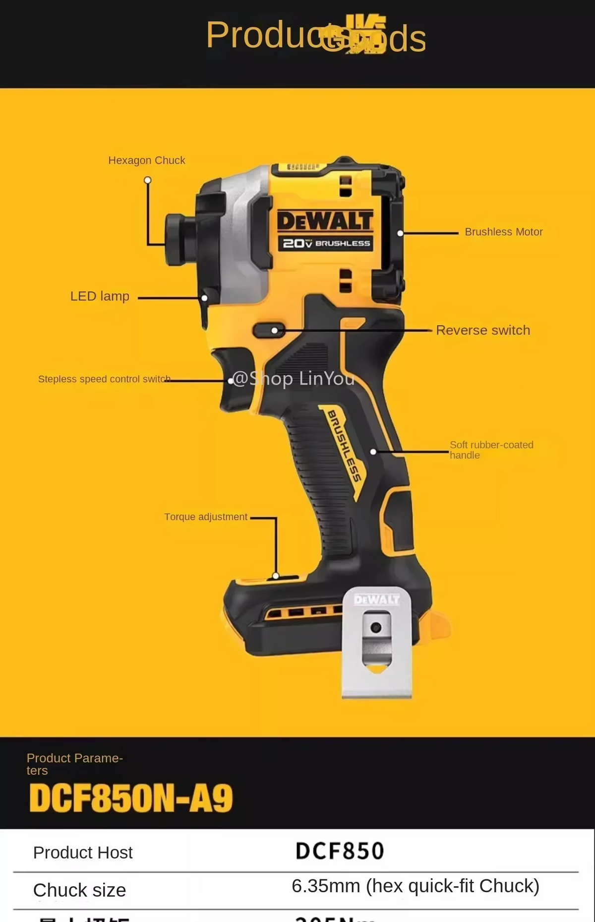 DEWALT DCF850 20V MAX ATOMIC 1/4" Brushless 3-Speed Impact Driver 1825 in-lb