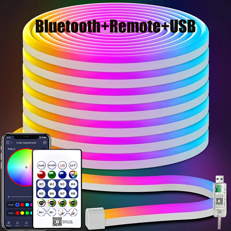 5V Smart RGB Neon Light Strip | USB App & Remote Control | Music Sync Waterproof LED | Free Shipping