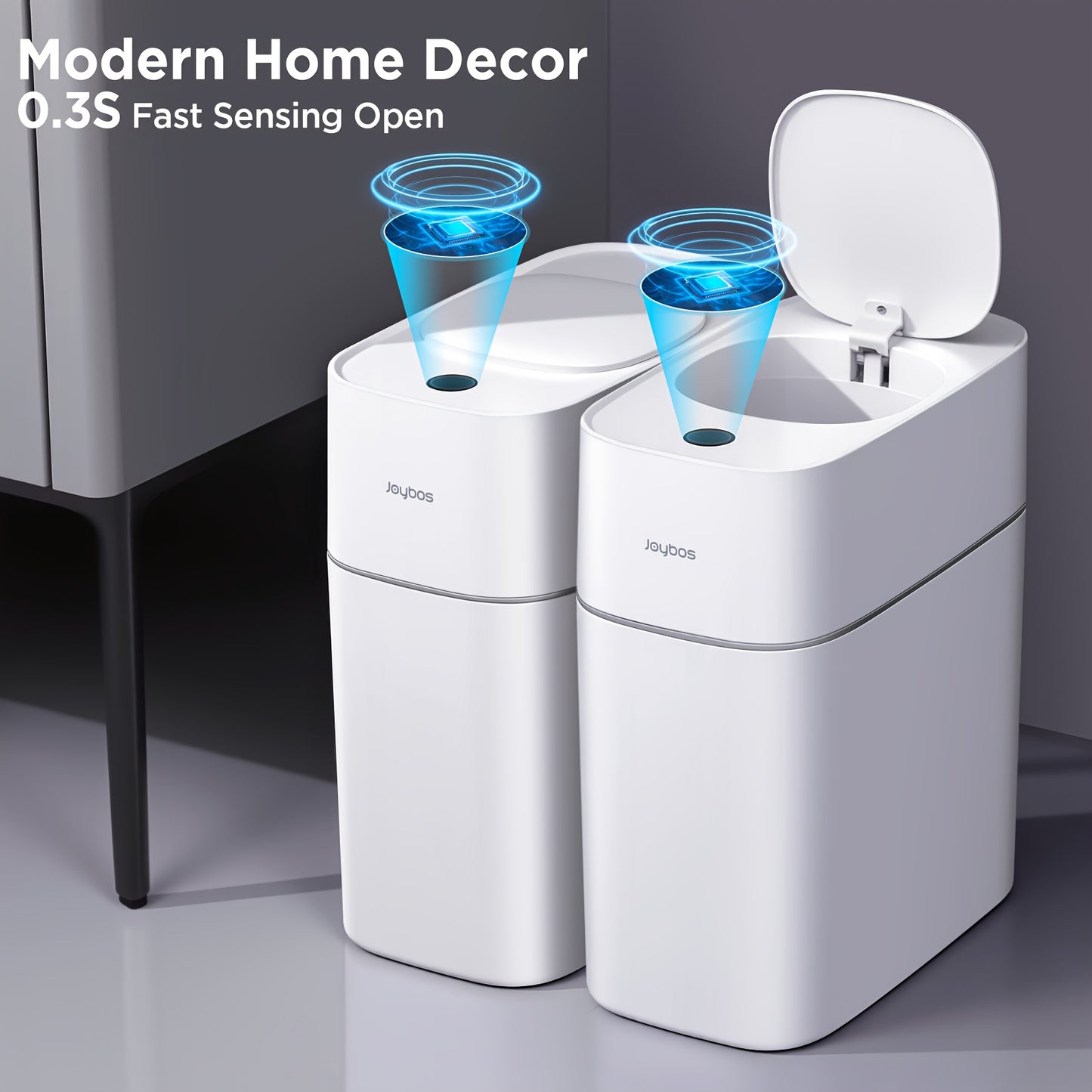 Automatic Smart Trash Can For Bathroom, 3.8Gal/14L Touchless Motion Sensor Garbage Bin, Upgraded 2 Gen Fan Auto Expand Garbage Bags, Slim Design For Narrow Space, With Small Lid Smart Waste Bin