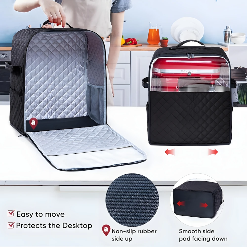 Stand Mixer Cover with Appliance Sliders Base for 6/7/8 Quart KitchenAid Mixers and Pockets for Accessories