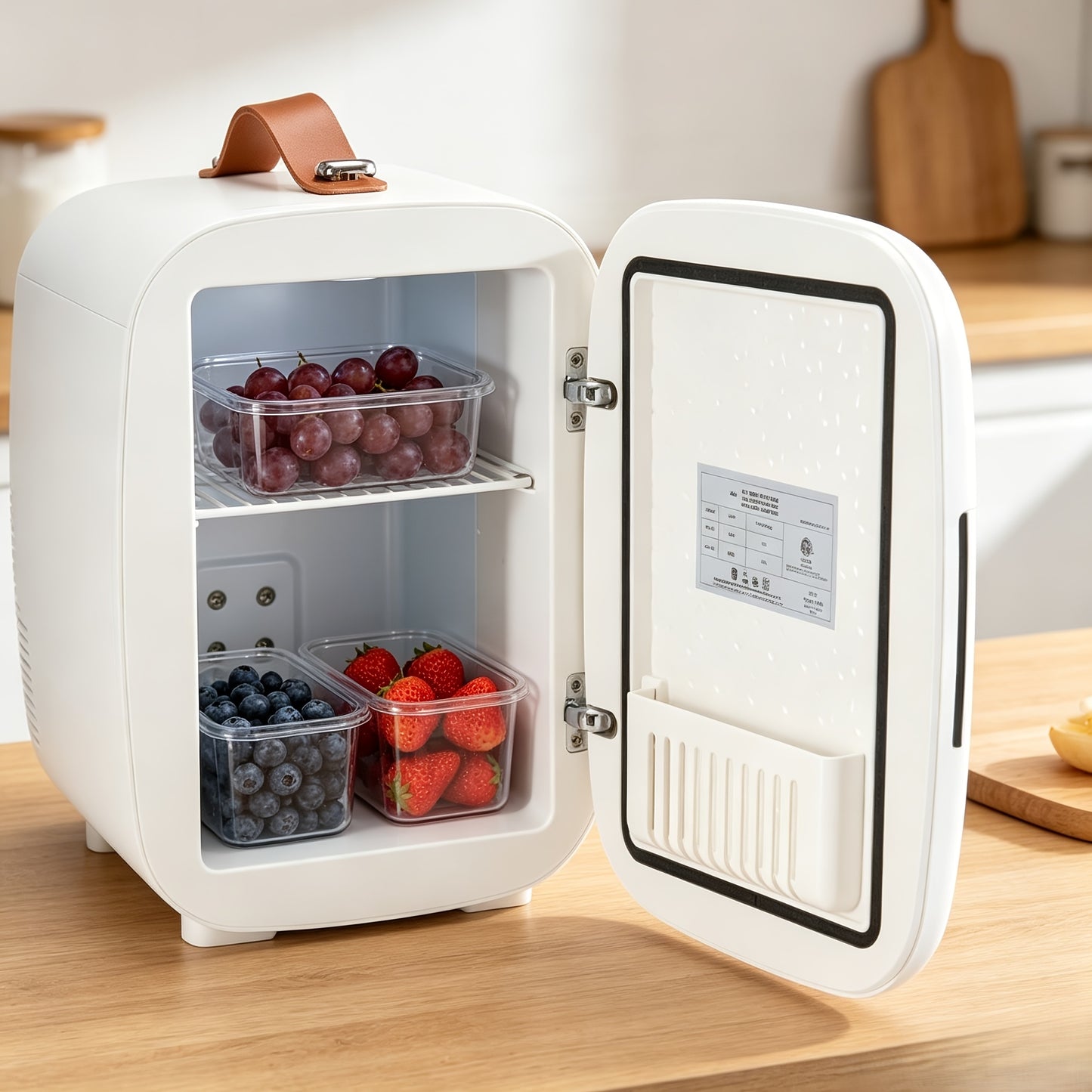 Portable 1.06gal Mini Fridge, Ultra-Thin, Semiconductor Cooling, Ultra-Quiet& Low Energy, Supports 110V AC/ 12V DC, Fits 6 Cans for Bedroom, Skincare, Drinks, Dorm& Car