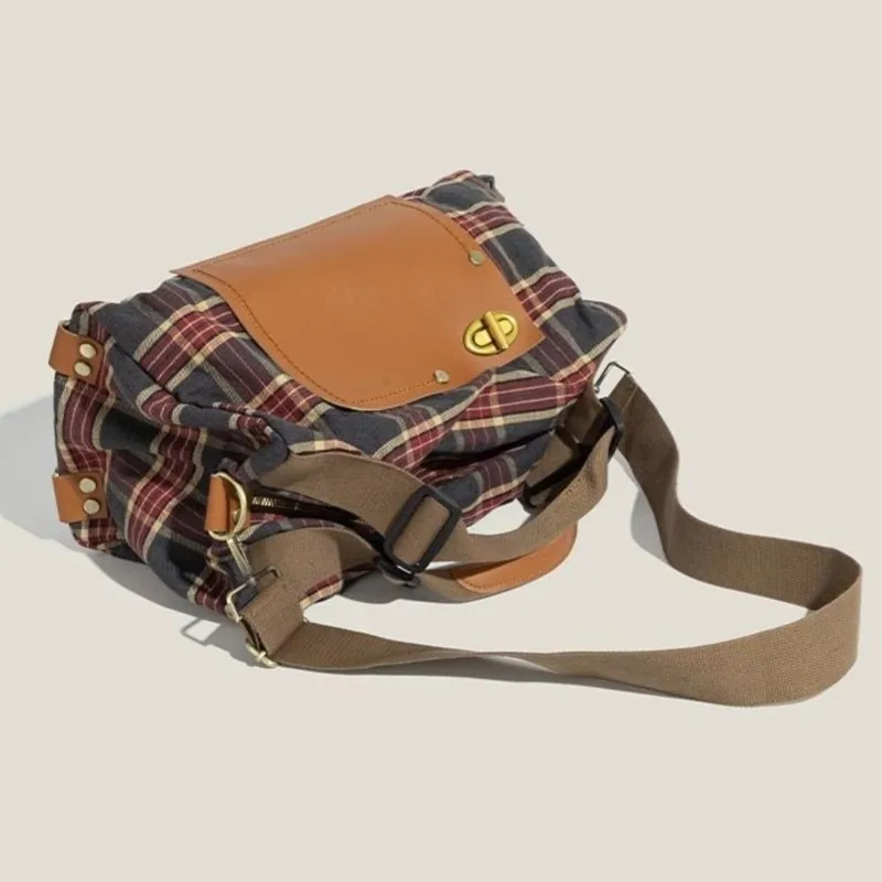 Women's Burgundy Plaid Convertible Handbag | Large Capacity Shoulder Bag & Backpack | Retro School Style | FREE SHIPPING 🎒