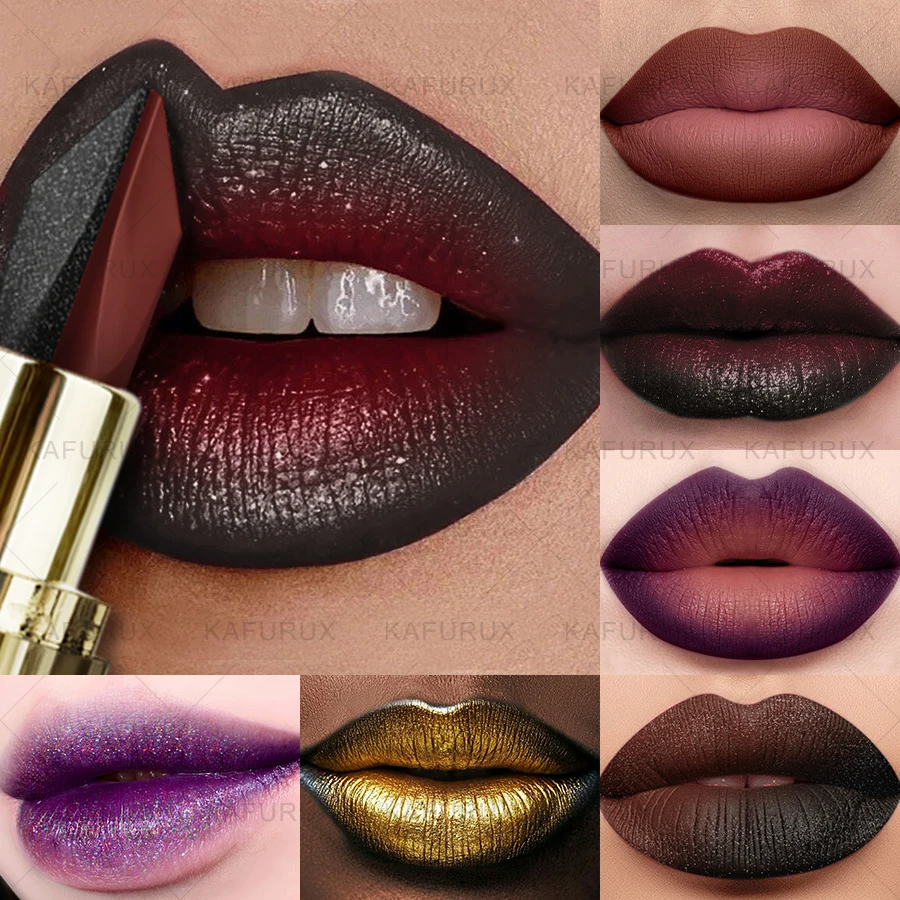 11 Color Two-tone  Lipstick Purple Black Glitter Matte 2 pc Lipsticks Makeup Easy To Use Lip Tint Makeup Gifts Red Black Cosmetics