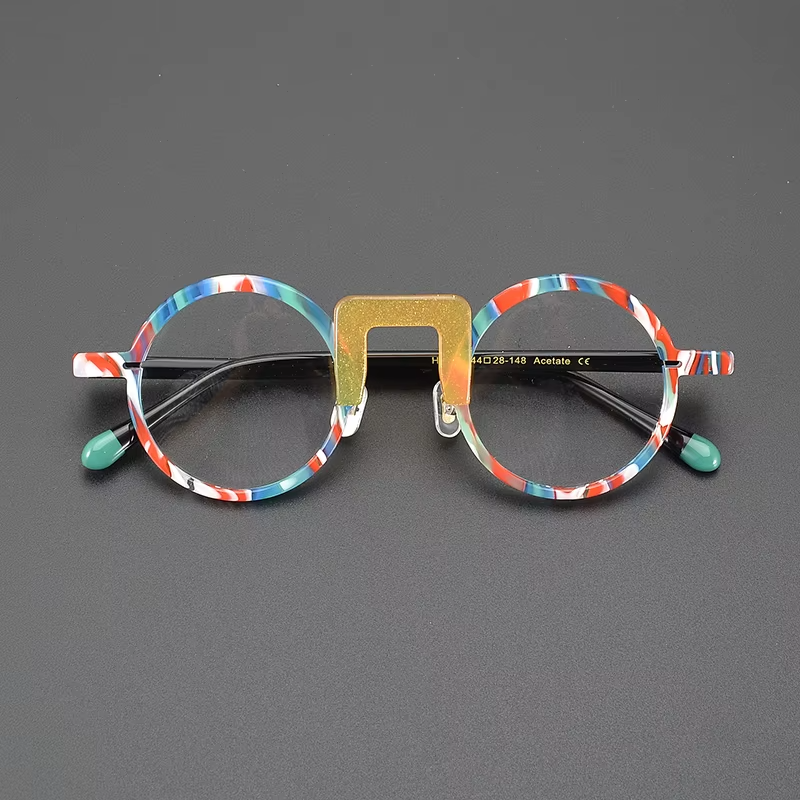 Niche literary designer fashion retro glasses frame patchwork color round high-quality progressive color-changing optical glasse