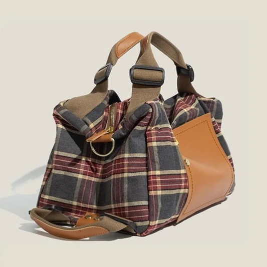 Women's Burgundy Plaid Convertible Handbag | Large Capacity Shoulder Bag & Backpack | Retro School Style | FREE SHIPPING 🎒