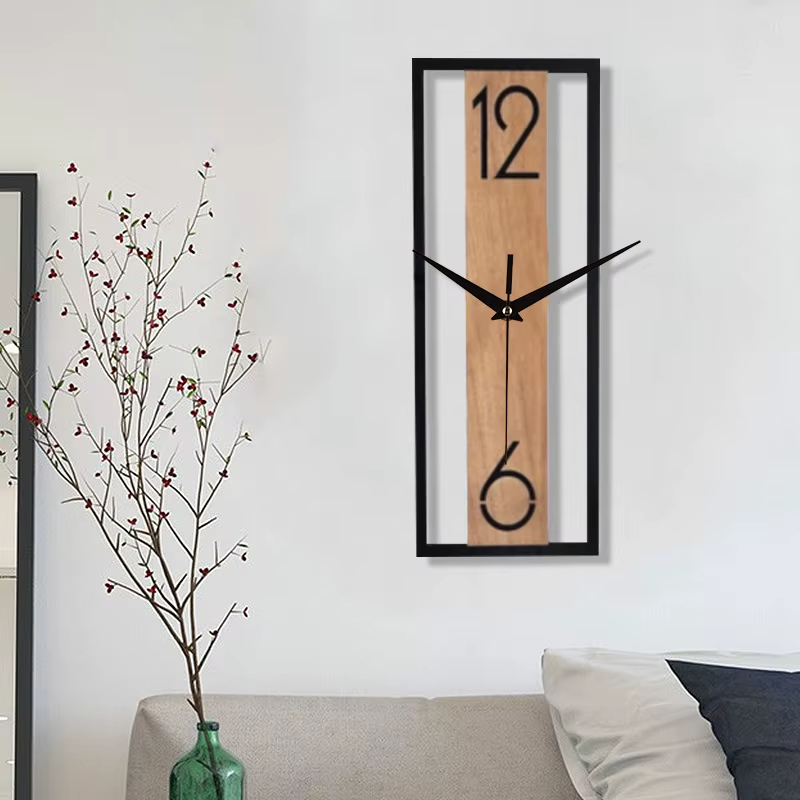 Modern Rectangular Wood Grain Wall Clock – Silent Non-Ticking Decorative Clock for Home & Office Gift sugg