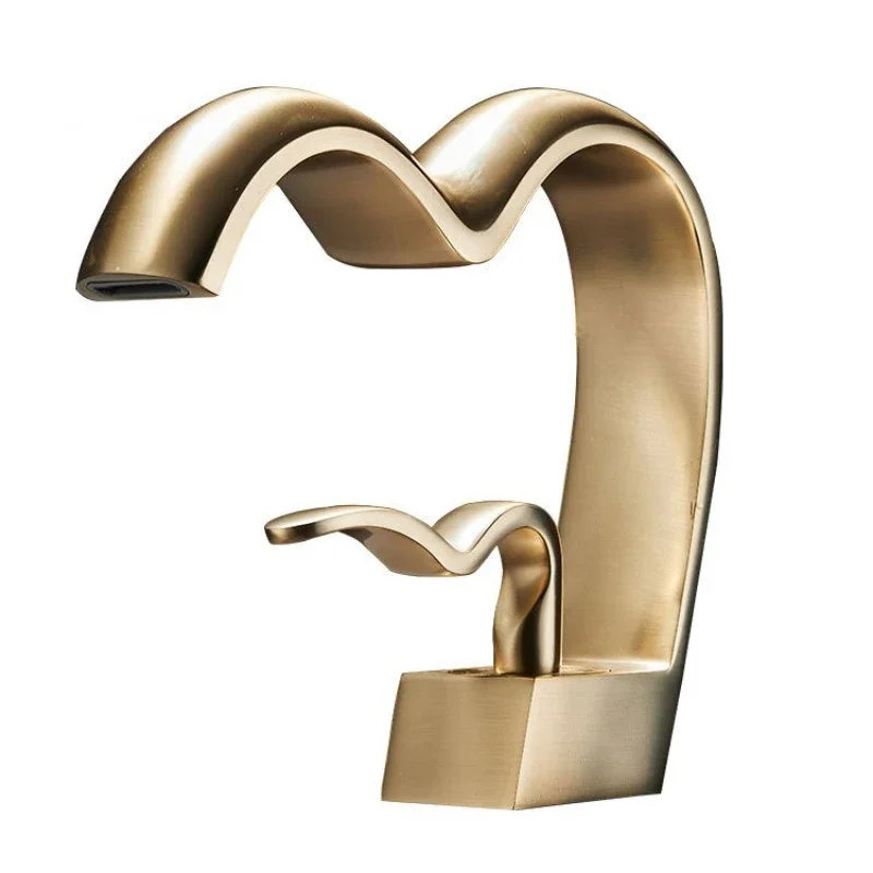 Brass Waterfall Bathroom Faucet Hot & Cold Heart-Shaped Basin Sink Mixer Tap
