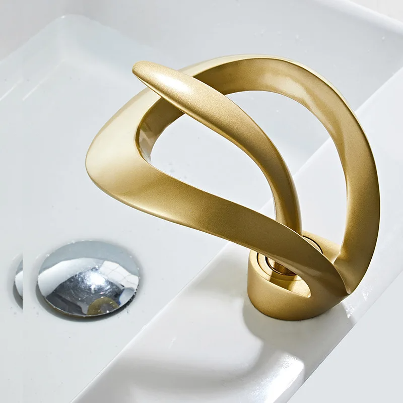 Bathroom Basin Taps Single Handle Waterfall Faucet Solid Brass Basin Mixer Taps Creative Hollowed Out Design Water Tap