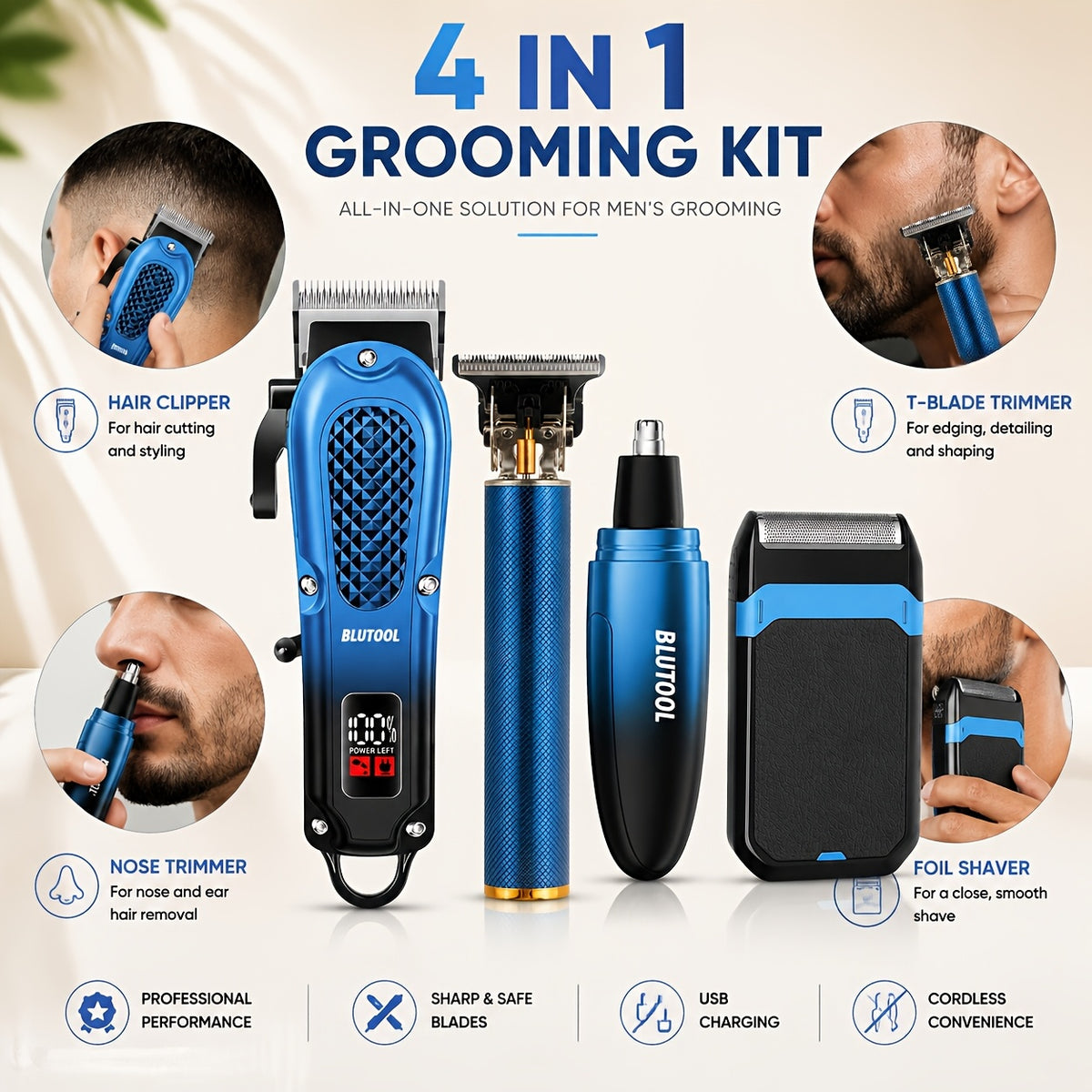 Rechargeable Electric Grooming Kit with LCD Display — Portable Men's Trimmer Set