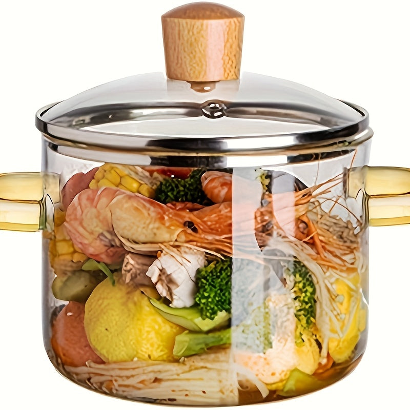54oz Borosilicate Glass Cooking Pot with Yellow Handle – Heat Resistant Stove & Oven Safe