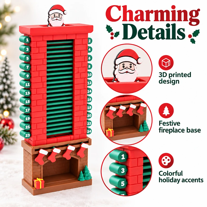 3D Printed Santa Chimney Advent Calendar | 24-Day Christmas Countdown | Interactive Holiday Decor | FREE SHIPPING 🎅🎄