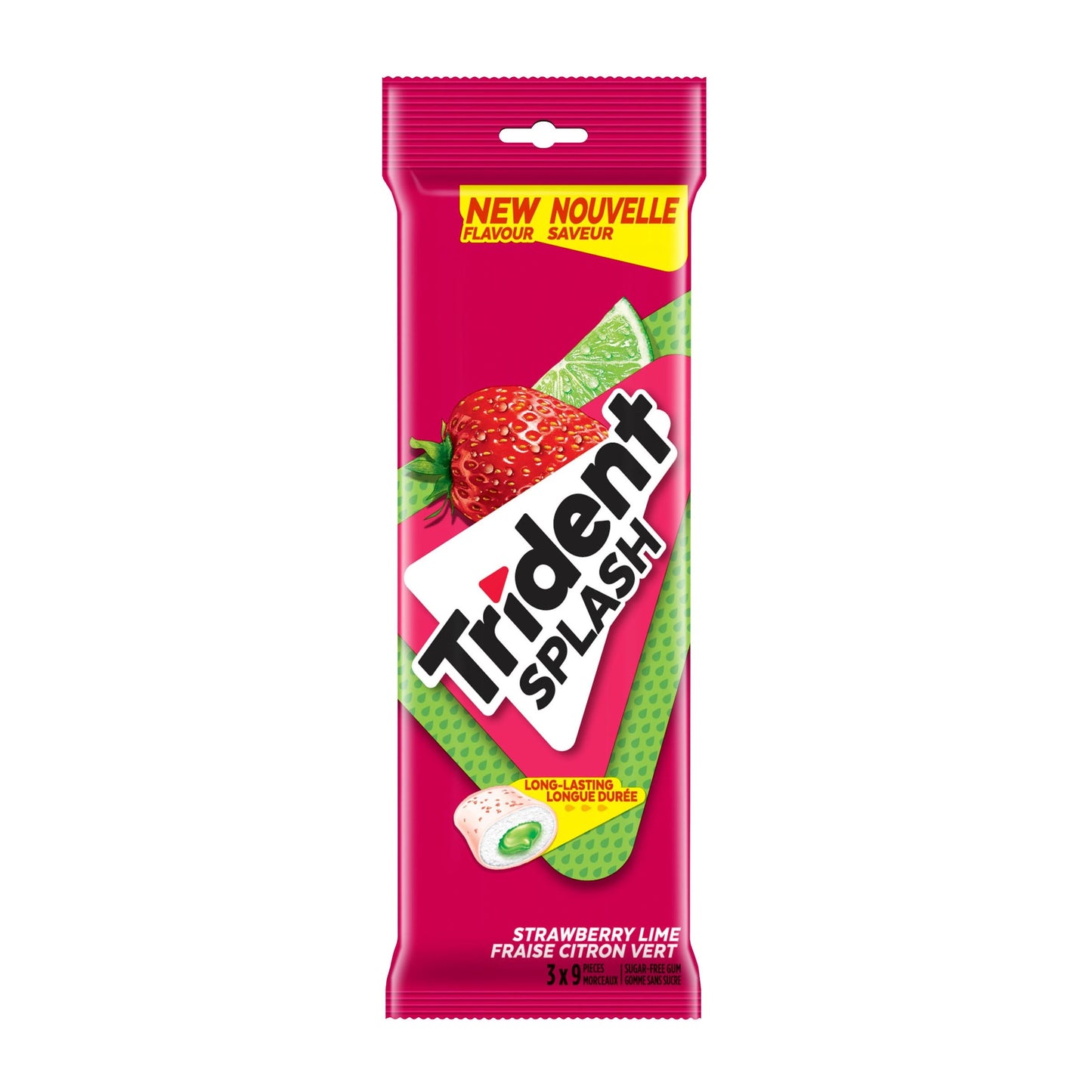 Trident Splash, Strawberry Lime Sugar-free Gum Multipack - Pack of 3 (27 Pieces)