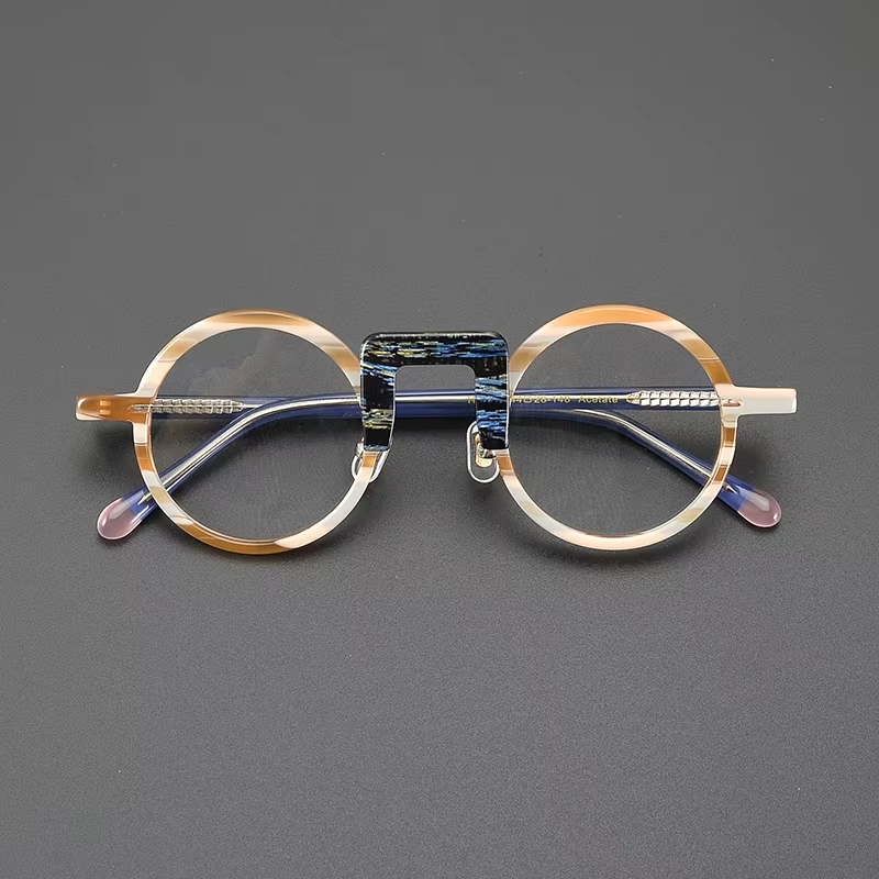 Niche literary designer fashion retro glasses frame patchwork color round high-quality progressive color-changing optical glasse