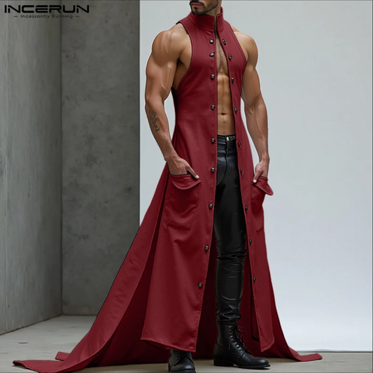INCERUNMen's Longline Stand Collar Vest Sleeveless Button Front Irregular Waistcoat Casual Streetwear S-5XL