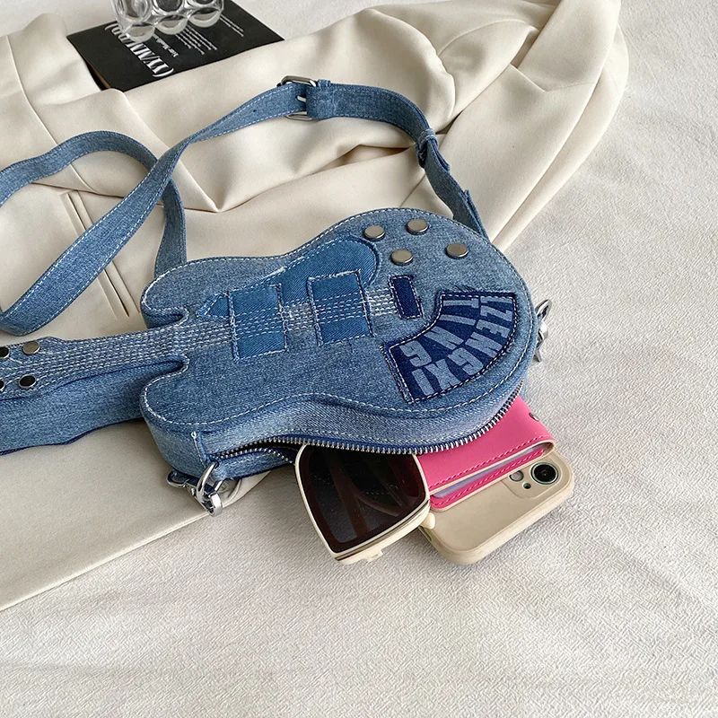 Women's Denim Guitar-Shaped Crossbody Bag | Musical Shoulder Purse & Handbag | Unique Fashion Bag | FREE SHIPPING 🎸👜