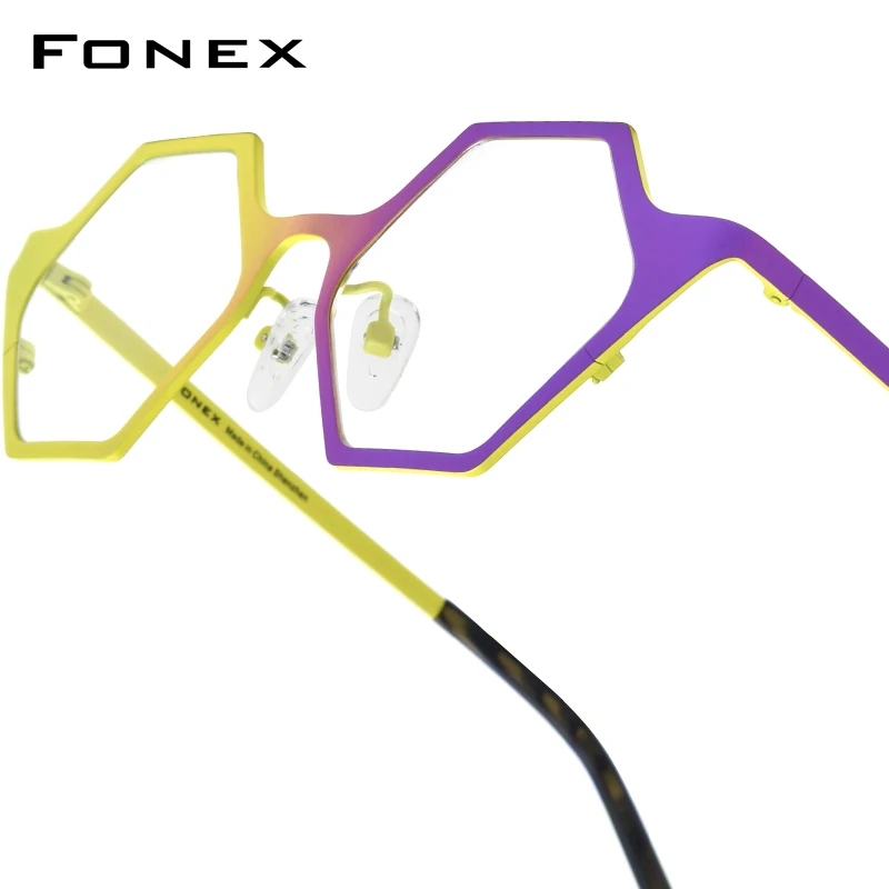 FONEX Women's Pure Titanium Eyeglasses 85849 | Retro Polygon Round Frames | Ultralight Vintage Japanese Eyewear | FREE SHIPPING 👓✨