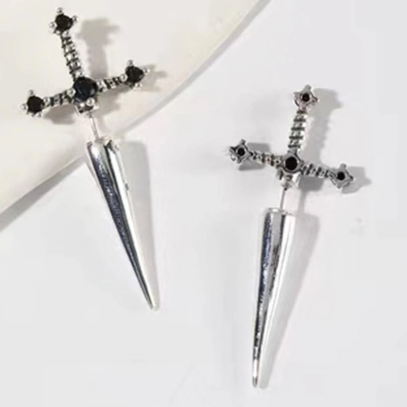 Hip Hop Cross Sword Stud Earrings | Gothic Crystal Fashion Jewelry for Men & Women
