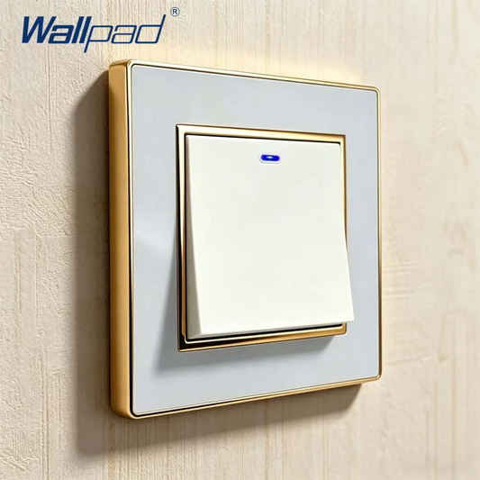 Wallpad White Acrylic Panel With Gold Border 2 Way Wall Light Switch With LED Indicator EU Electric Outlet With USB