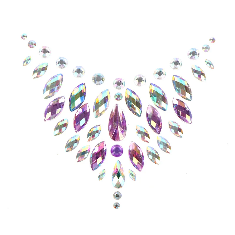 Acrylic Colorful Crystal Chest Paste - Self-Adhesive Breathable Nipple Covers & Body Jewels (23 Styles)