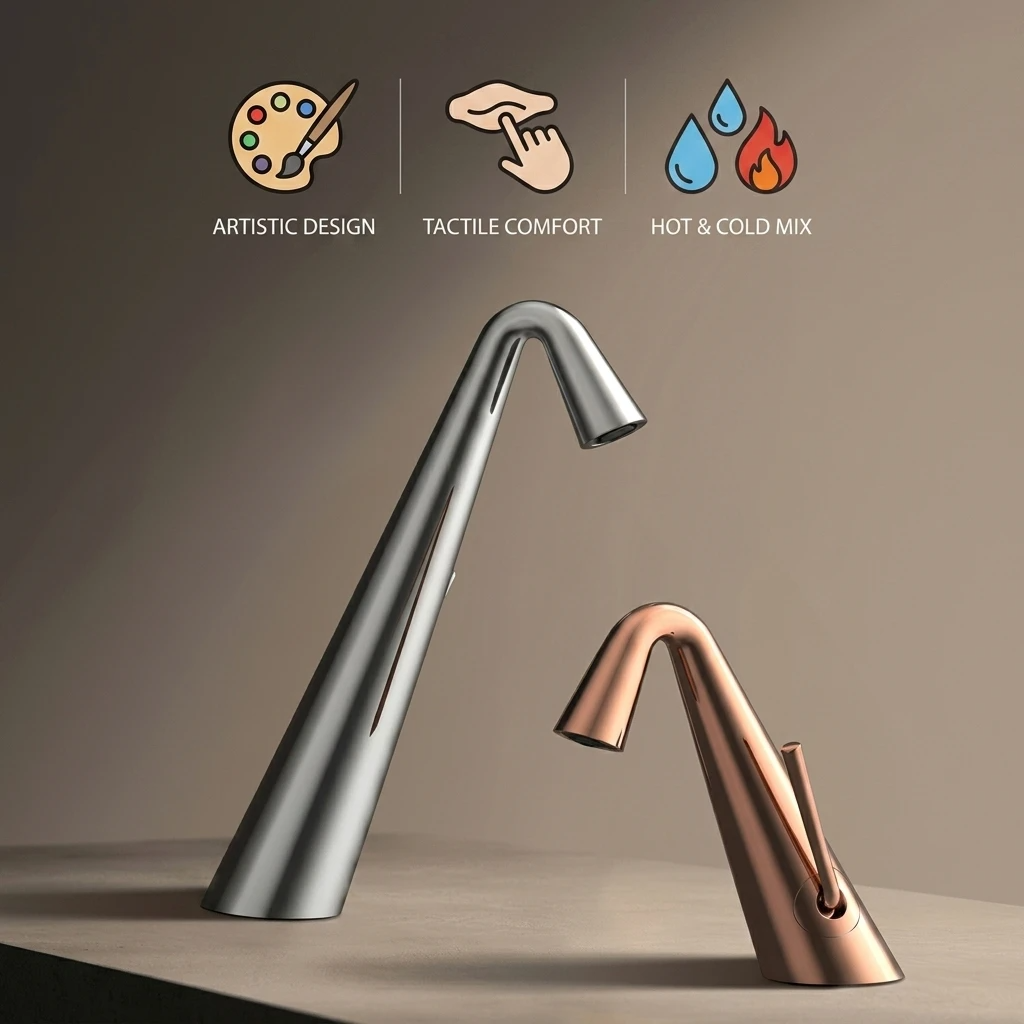 Premium Brass Body Bathroom Sink Faucet Single Lever Temperature Adjustment Hot Cold Mixer Tap For Wash Basin Lavatory