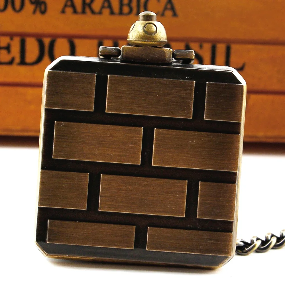Retro Question Mark Bronze Quartz Pocket Watch — Vintage Pendant Chain Clock