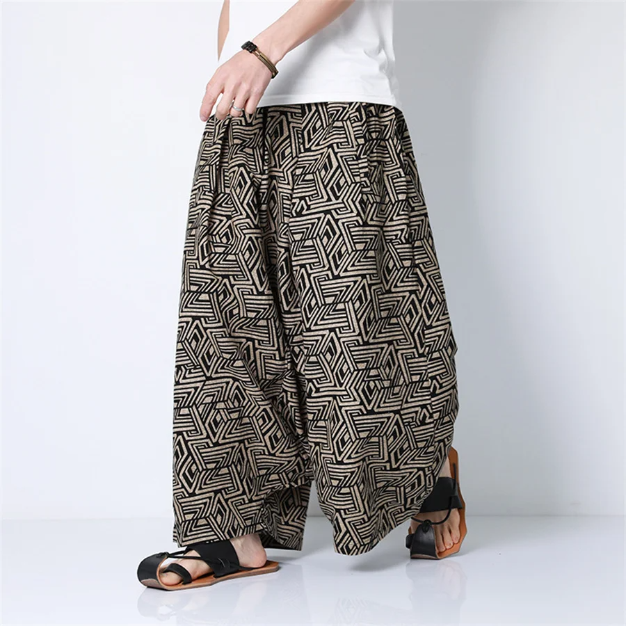 Hip Hop Trend Men Harem Pants Casual Loose Streetwear Retro Printed Joggers Wide Leg Pants Men's Sweatpants Trousers Oversize