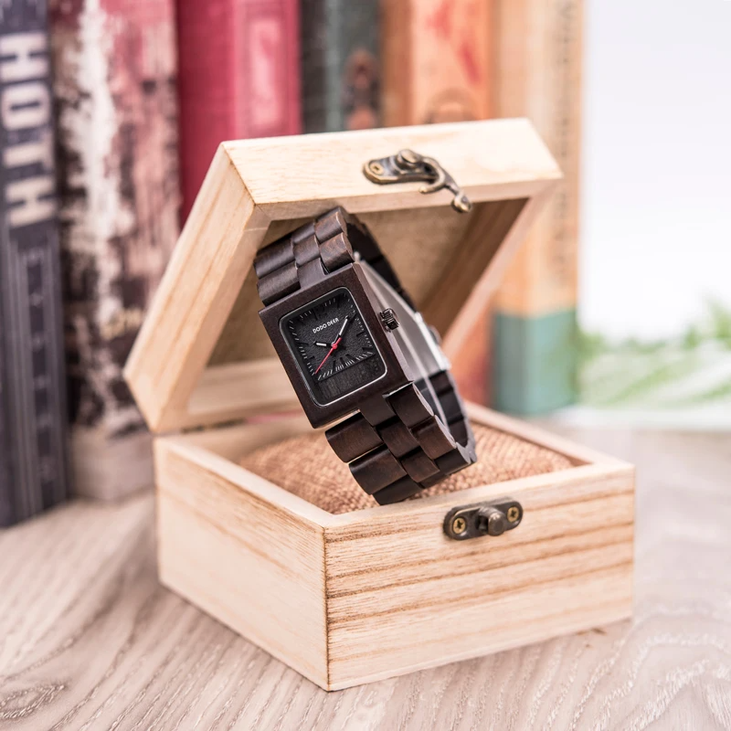 Women’s Luxury Ebony Wood Quartz Watch – Elegant Ladies Fashion Wristwatch Gift Box
