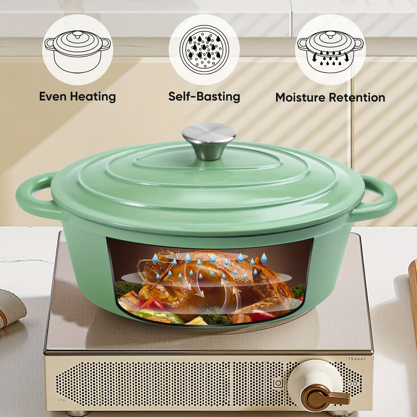 4.5QT Enameled Dutch Oven Pot With Lid, Cast Iron Dutch Oven With Dual Handles For Bread Baking, Cooking, Non-stick Enamel Coated Cookware